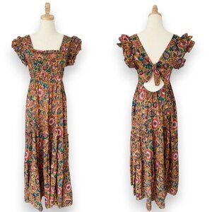 House of Harlow 1960 Jackie Floral Maxi Dress Mustard Back Open Tie Back Boho